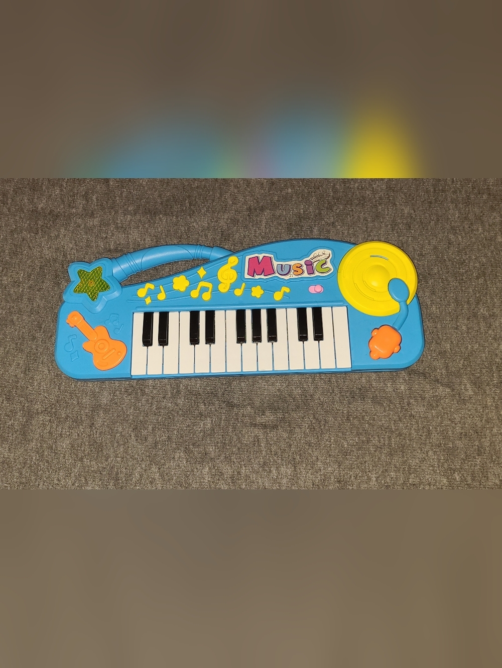 Kids Blue Music Keyboard Toy with Yellow Accents